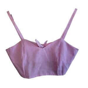 Pink Gingham Crop tank tie back sweetheart neckline lined